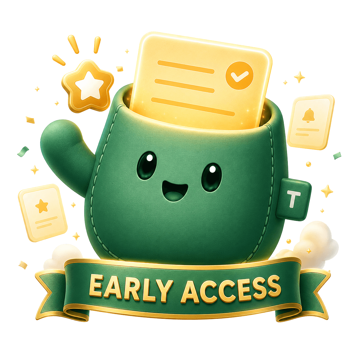 Tuck, the TuckBack mascot, waving under an Early Access banner