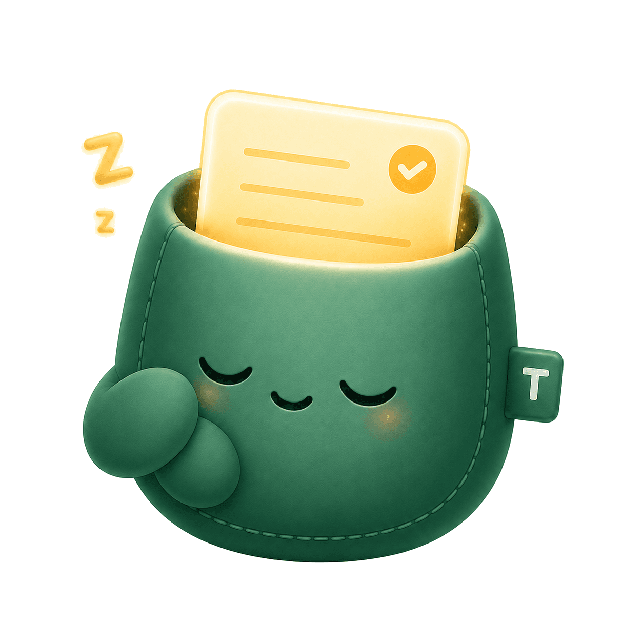 Tuck sleeping peacefully on a tucked-away note